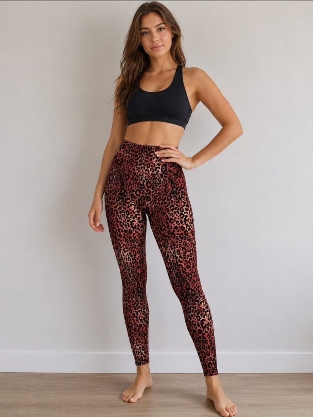 Leopard Print High Waisted Active Leggings XS Pink Black Workout Yoga Athletic